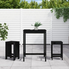 Set Bar da Giardino 3 pz Nero in Legno Massello di Pino