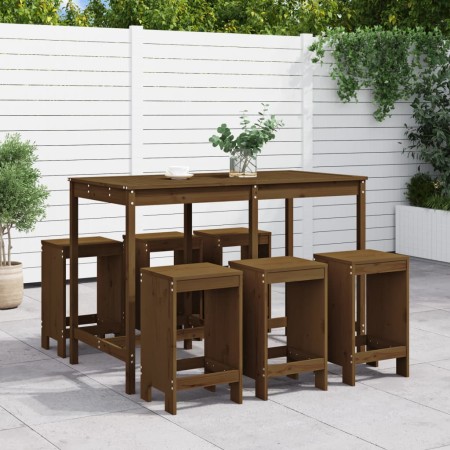 Set Bar da Giardino 7 pz Miele in Legno Massello di Pino