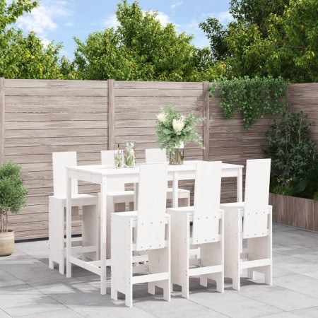 Set Bar da Giardino 7 pz Bianco in Legno Massello di Pino