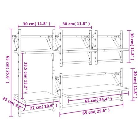 Set Mensole da Parete con Aste 4pz Nero in Legno Multistrato