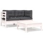 Set Divani da Giardino 3 pz con Cuscini Bianco in Massello Pino