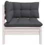 Set Divani da Giardino 3 pz con Cuscini Bianco in Massello Pino