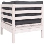 Set Divani da Giardino 3 pz con Cuscini Bianco in Massello Pino