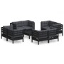 Set Divani da Giardino 9 pz con Cuscini Antracite Legno di Pino