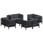 Set Divani da Giardino 9 pz con Cuscini Antracite Legno di Pino