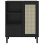 Credenza SENJA Aspetto Rattan Nero 90x40x112 cm Massello Pino