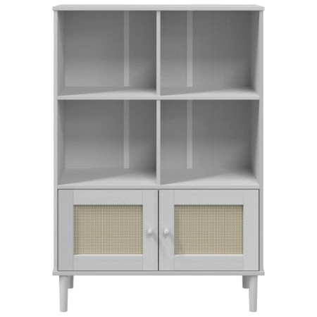 Credenza SENJA Aspetto Rattan Bianco 90x35x130 cm Massello Pino