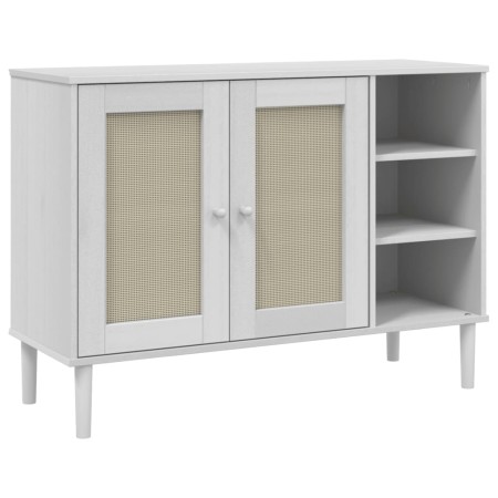 Credenza SENJA Aspetto Rattan Bianco 112x40x80 cm Massello Pino