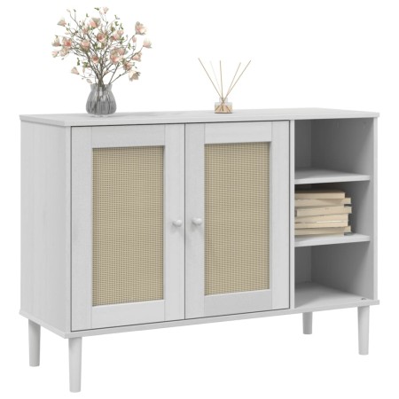 Credenza SENJA Aspetto Rattan Bianco 112x40x80 cm Massello Pino