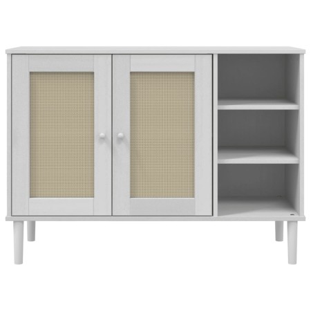 Credenza SENJA Aspetto Rattan Bianco 112x40x80 cm Massello Pino