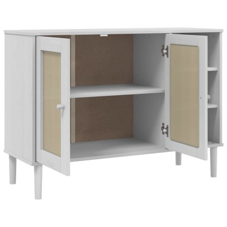 Credenza SENJA Aspetto Rattan Bianco 112x40x80 cm Massello Pino