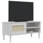 Mobile TV SENJA Aspetto Rattan Bianco 106x40x49 Massello Pino