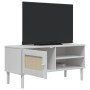 Mobile TV SENJA Aspetto Rattan Bianco 106x40x49 Massello Pino