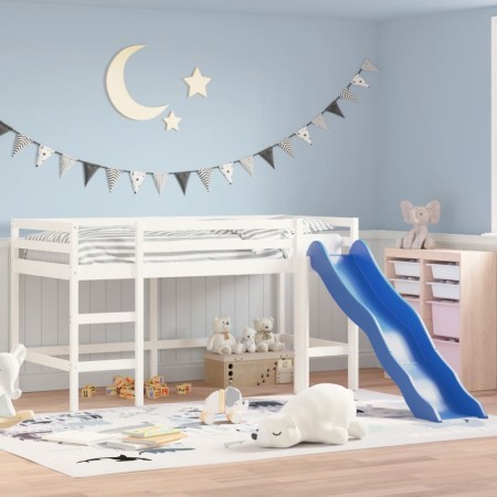 Letto Soppalco Scivolo Bambini Bianco 80x200 cm Massello Pino