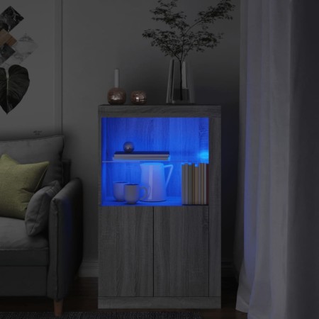 Armadietto con Luci LED Grigio Sonoma in Legno Multistrato