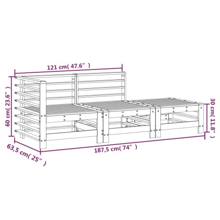 Set Salotto da Giardino 3 pz Grigio in Legno Massello di Pino