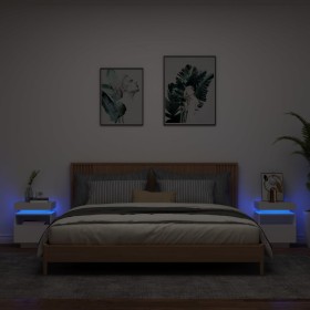 Comodini con Luci LED 2pz Bianchi 40x39x48,5 cm