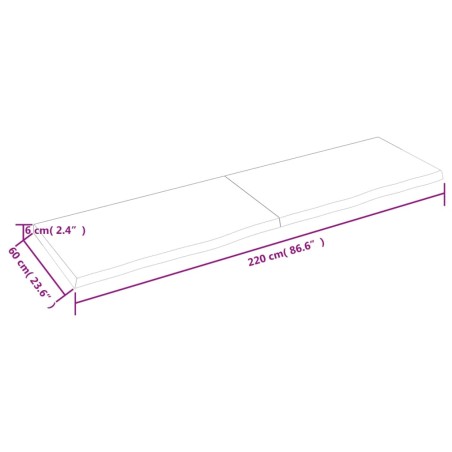 Ripiano Marrone Scuro 220x60x(2-6) cm Massello Rovere Trattato