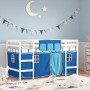 Letto a Soppalco con Tende Bambini Blu 80x200 cm Massello Pino
