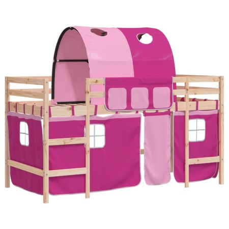 Letto a Soppalco con Tunnel Bambini Rosa 80x200cm Massello Pino