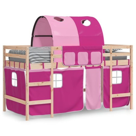 Letto a Soppalco con Tunnel Bambini Rosa 80x200cm Massello Pino