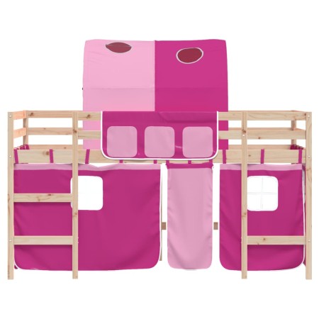 Letto a Soppalco con Tunnel Bambini Rosa 80x200cm Massello Pino