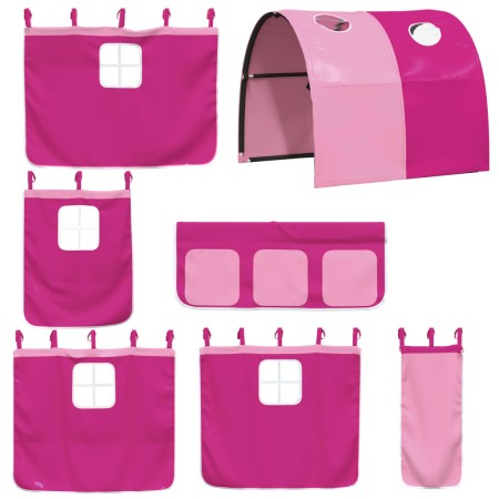 Letto a Soppalco con Tunnel Bambini Rosa 80x200cm Massello Pino