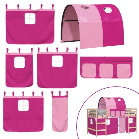 Letto a Soppalco con Tunnel Bambini Rosa 80x200cm Massello Pino