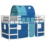 Letto a Soppalco con Tunnel Bambini Blu 80x200cm Massello Pino