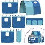 Letto a Soppalco con Tunnel Bambini Blu 80x200cm Massello Pino