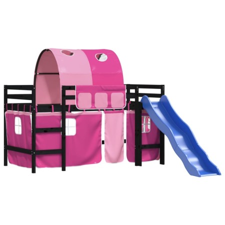 Letto a Soppalco con Tunnel Bambini Rosa 90x200cm Massello Pino