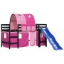 Letto a Soppalco con Tunnel Bambini Rosa 90x200cm Massello Pino