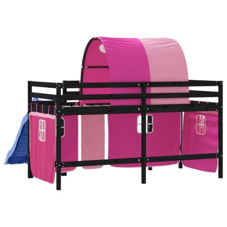 Letto a Soppalco con Tunnel Bambini Rosa 90x200cm Massello Pino