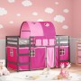 Letto a Soppalco con Tunnel Bambini Rosa 80x200cm Massello Pino