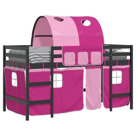 Letto a Soppalco con Tunnel Bambini Rosa 90x200cm Massello Pino