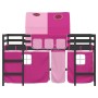 Letto a Soppalco con Tunnel Bambini Rosa 90x200cm Massello Pino