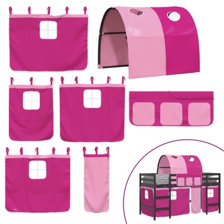 Letto a Soppalco con Tunnel Bambini Rosa 90x200cm Massello Pino