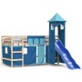 Letto a Soppalco con Torre Bambini Blu 80x200cm Massello Pino