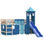 Letto a Soppalco con Torre Bambini Blu 80x200cm Massello Pino