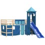 Letto a Soppalco con Torre Bambini Blu 80x200cm Massello Pino