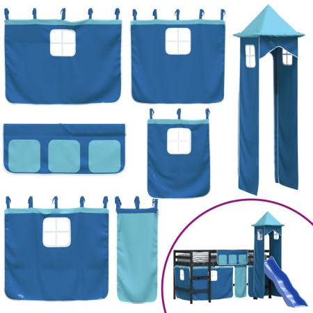 Letto a Soppalco con Torre Bambini Blu 80x200cm Massello Pino