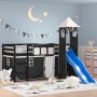 Letto a Soppalco con Torre Bambini Bianco e Nero 90x190cm Pino