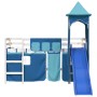 Letto a Soppalco con Torre Bambini Blu 90x190cm Massello Pino