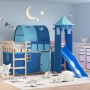 Letto a Soppalco con Torre Bambini Blu 80x200cm Massello Pino