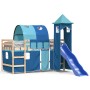 Letto a Soppalco con Torre Bambini Blu 80x200cm Massello Pino