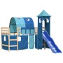 Letto a Soppalco con Torre Bambini Blu 80x200cm Massello Pino