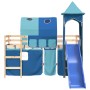 Letto a Soppalco con Torre Bambini Blu 80x200cm Massello Pino