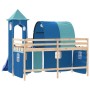 Letto a Soppalco con Torre Bambini Blu 80x200cm Massello Pino