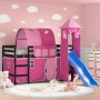 Letto a Soppalco con Torre Bambini Rosa 80x200cm Massello Pino