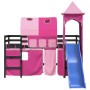 Letto a Soppalco con Torre Bambini Rosa 80x200cm Massello Pino